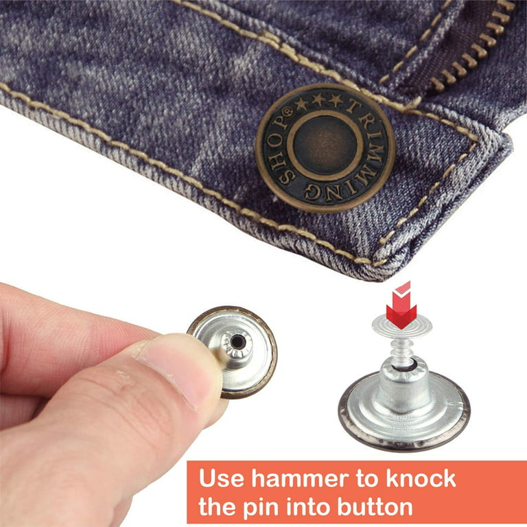 Trimming Shop Jeans Button Hammer on 14mm Brass Tack Fasteners