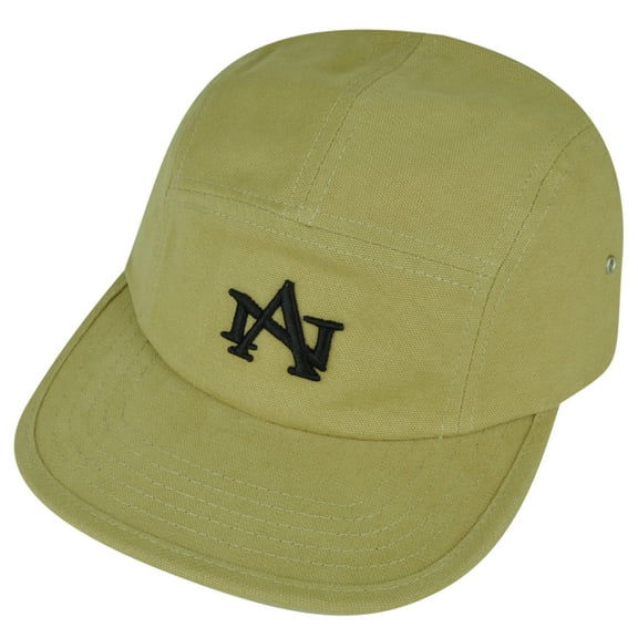 American Needle Logo Clip Buckle Hat Cap Khaki Relaxed Brand Flat Bill Adjustable