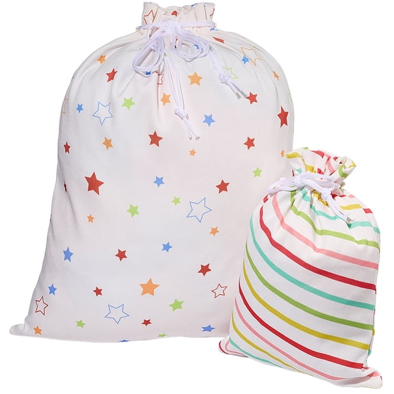 2 Sizes Star Gift Bag with Drawstring Large Reusable Stars Stripe Printed Present Wrapping Sack Fabric Gift Wrap BagsDIY