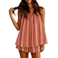 thumbnail image 2 of EliteGoogv Two Piece Sets For Women Sleeveless Strapless Bandeau Top Elastic Waist Shorts Striped Print Loose Fit Summer Vacation Clothing Womens Shorts Sets Pink, 2 of 4