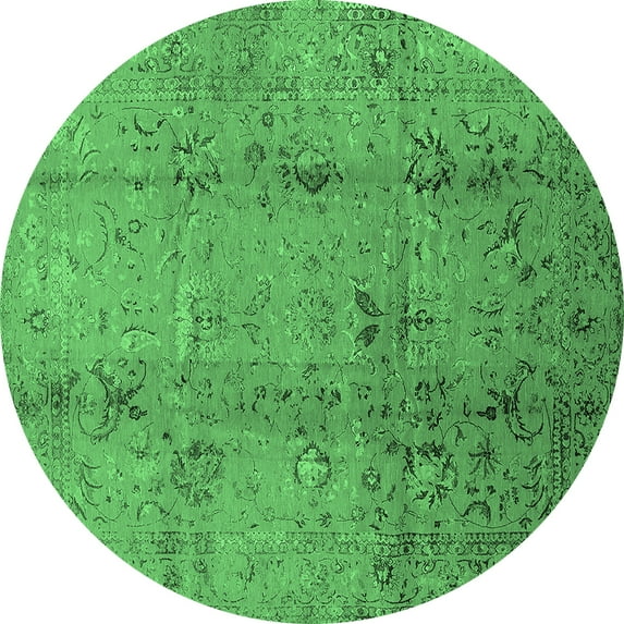 Ahgly Company Indoor Round Oriental Emerald Green Industrial Area Rugs, 4' Round