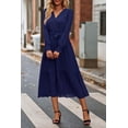 thumbnail image 3 of Vestido PRETTYGARDEN Maxi Cruzado con Escote en V y Mangas Largas Azul Marino Talla L, 3 of 6