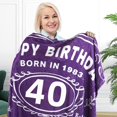 thumbnail image 3 of Kainsy 40th Birthday Gifts For Women 1985, Birthday Throw Blanket, Gifts for Women Turning 40, 40 Year Old Birthday Gifts, 40th Birthday Decoration for Mom Wife Best Friends, Purple(50"x60"), 3 of 7