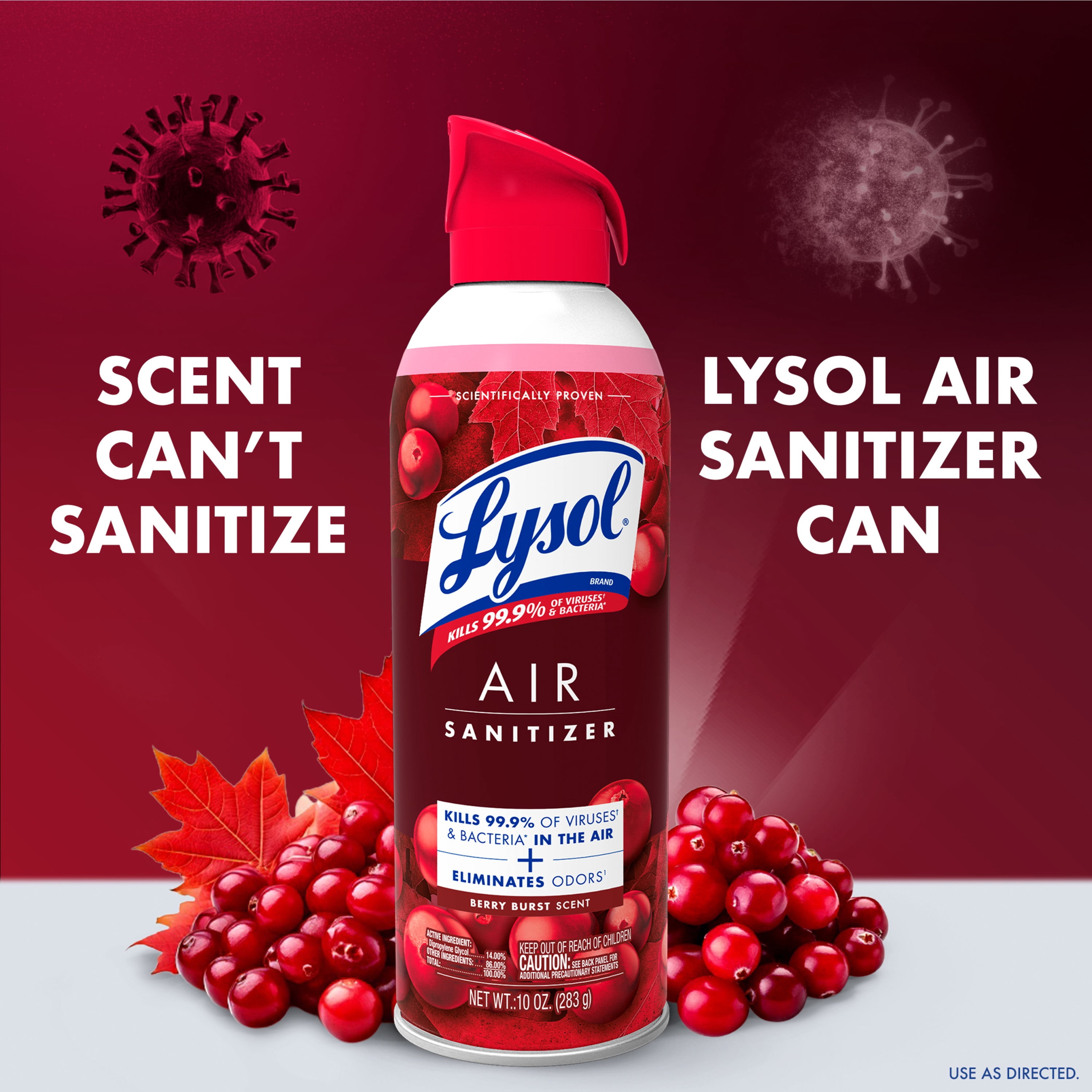 (3 pack) Lysol Air Sanitizer Spray for Air Sanitization and Bacterial Odor Elimination, Air Freshener Alternative, Berry Burst Scent, 10 oz