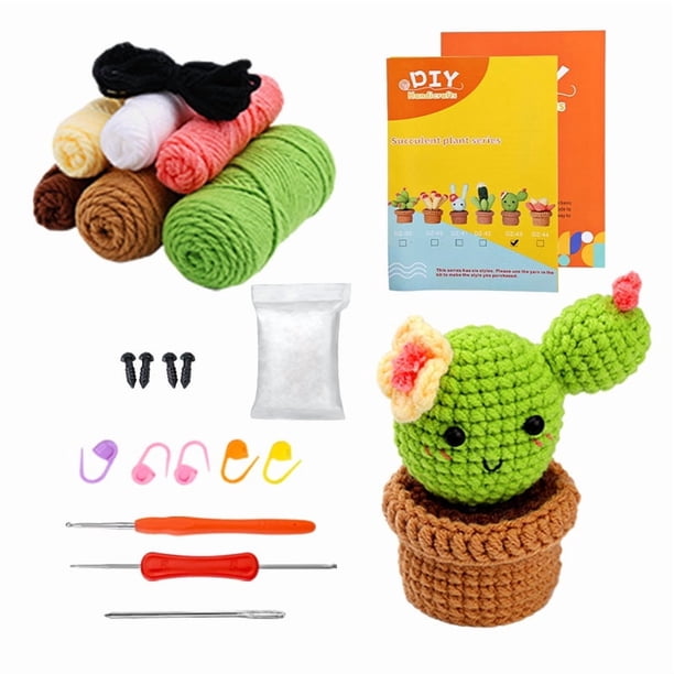 Kits de plantas de crochet para hacer tú mismo con aguja de crochet, hilos y aguja