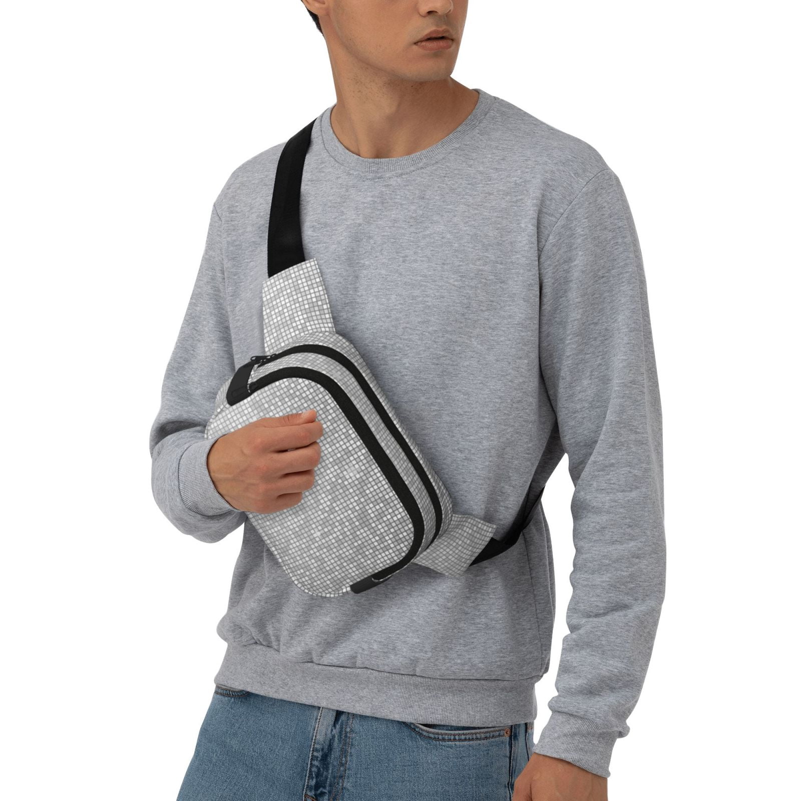 Picia Silver Mosaic Print Square Double-Layer Waist Bag Mini Adjustable Waist Belt Bag Exercise Running Travel Hiking