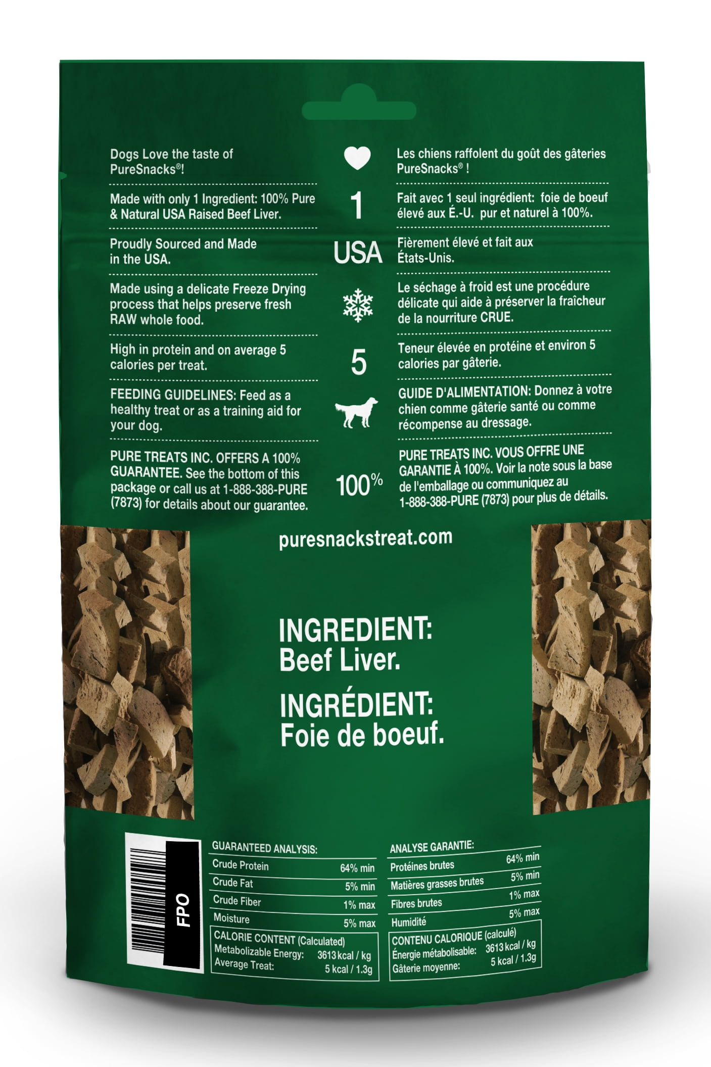 PureSnacks Beef Freeze Dried Dog Treats, 1 Ingredient, Made In USA, 14.4oz