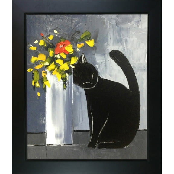 La Pastiche  Atelier De Jiel 'Black Cat and his Flowers' Framed Fine Art Print