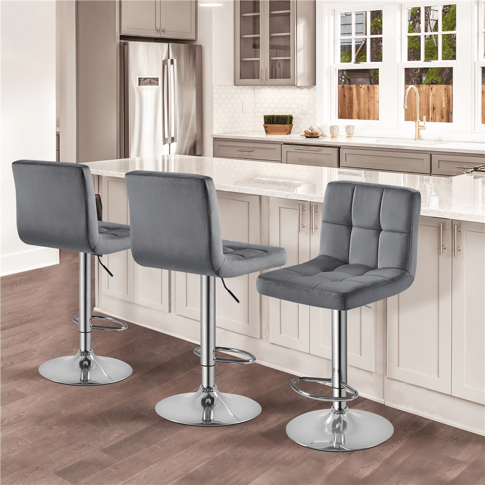 Yaheetech 2pcs Adjustable Velvet Counter Bar Stools with Backrest for Dining Room, Dark Gray