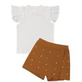 thumbnail image 4 of Doomiva Toddler Girls Ruffle Sleeve Ribbed T-Shirt with Culotte Playwear 2PCS Summer Outfits Shorts Sets Daily Wear Orange 130-8Y, 4 of 6