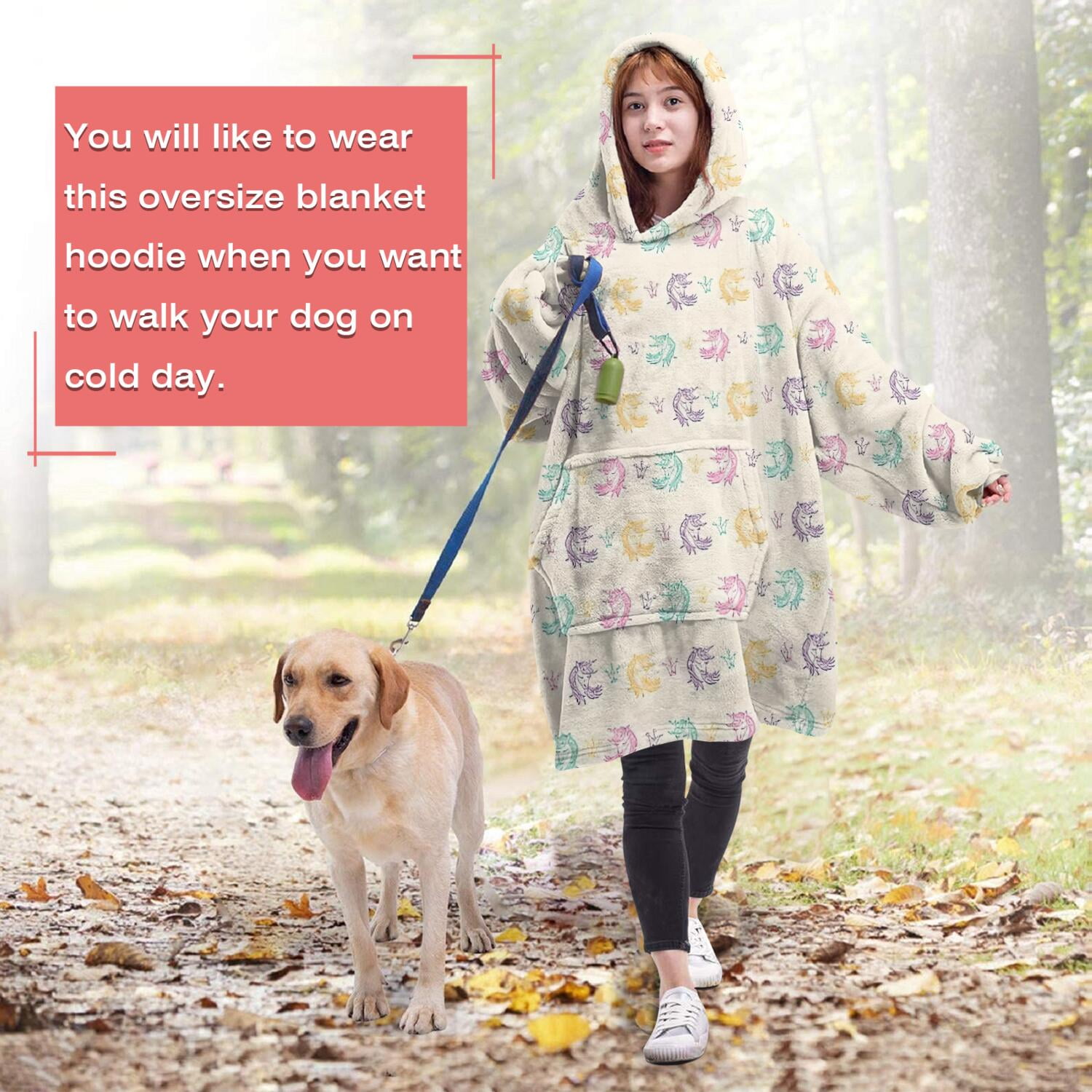 Wearable Oversized Blanket,Pastel Unicorn Pattern Wearable Blanket Hoodie for Adults,Cozy Hooded Blankets with Super Pockets,Super Warm Fuzzy Pullover for Women & Men