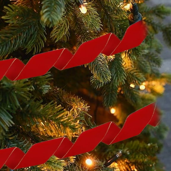 LQPWZU Red Velvet Wired Gold Trim Edge Ribbon - 1.5" x 2.19 Yards, Valentine's Day,Christmas, 4th of July, Gift Wrap Bows, Holiday Decor, Garland, Wrapping, Wreath