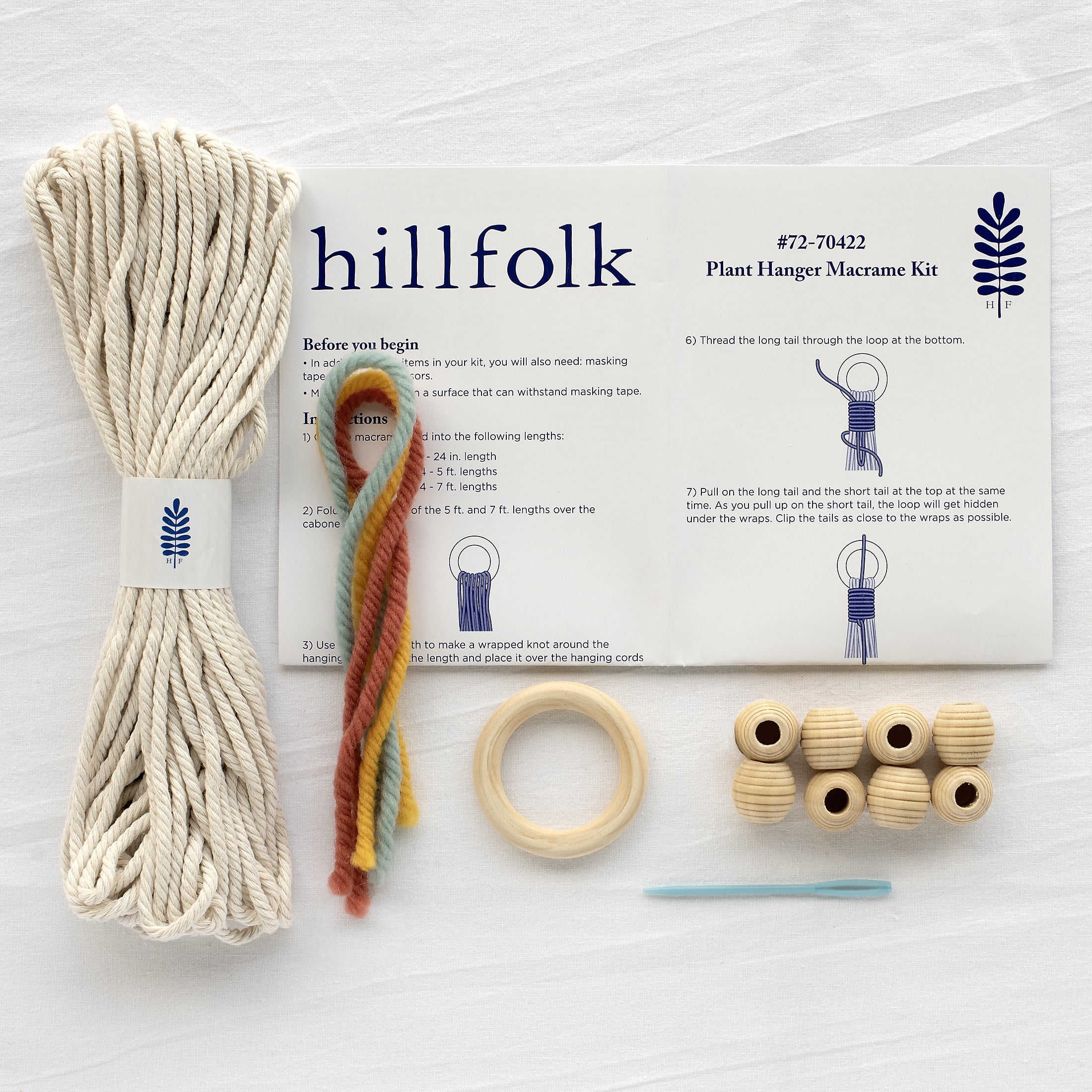 Hillfolk Macrame Plant Hanger Kit- Includes Macrame Cording, Wood Beads, Floss And Instructions. Makes One Plant Hanger.