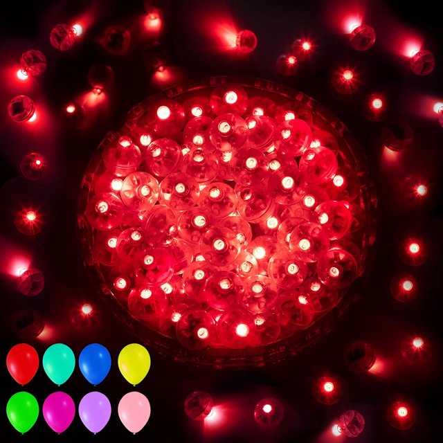 AVEKI 100 Pcs Ballons Lumineux Rouges avec Boucle pour Suspendre, Mini Balles Lumineuses Led pour Boissons, Lumières Rondes pour Lanternes en Papier, Ballons, Décoration d'Anniversaire, Mariage A0514
