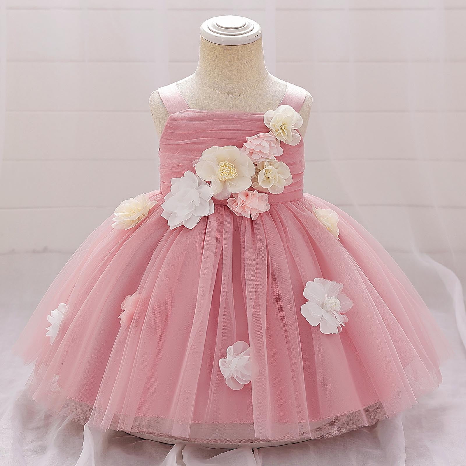 strapless open back dress Organic Cotton Christening Dress & Bonnet in Pink  Pepa London