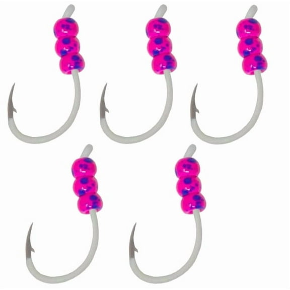 Tooth Shield Tackle 5 Pack Tungsten Weighted Ice Fishing Deadstick Plummeting Hooks Weighted Tip-Up Hooks / Tip Down Hook Walleye Crappie Perch Tungsten Jigs (Pink Jaw Breaker)