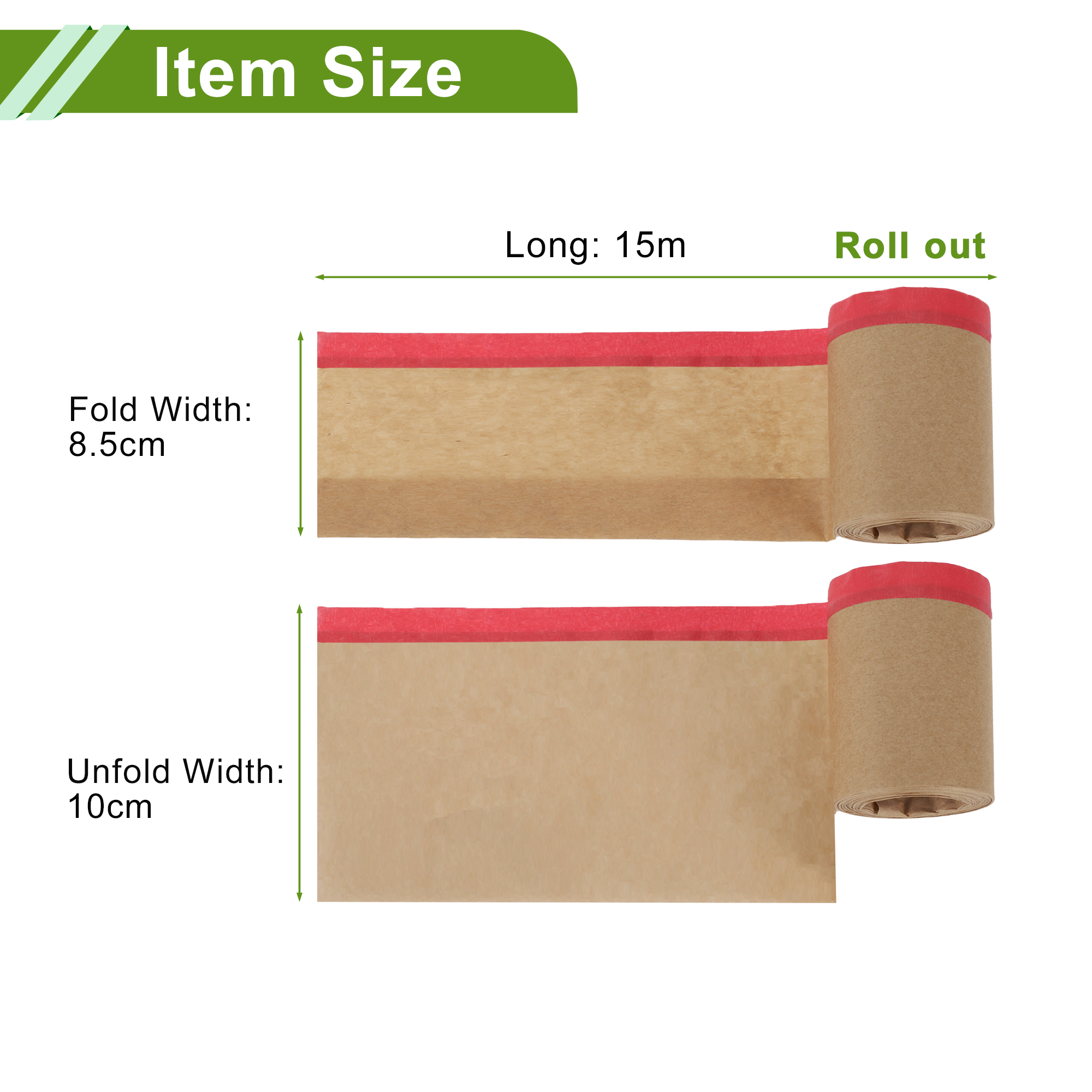 Unique Bargains Pre-Taped Masking Paper for Paint with Kraft Paper 590.55"x3.94" Red