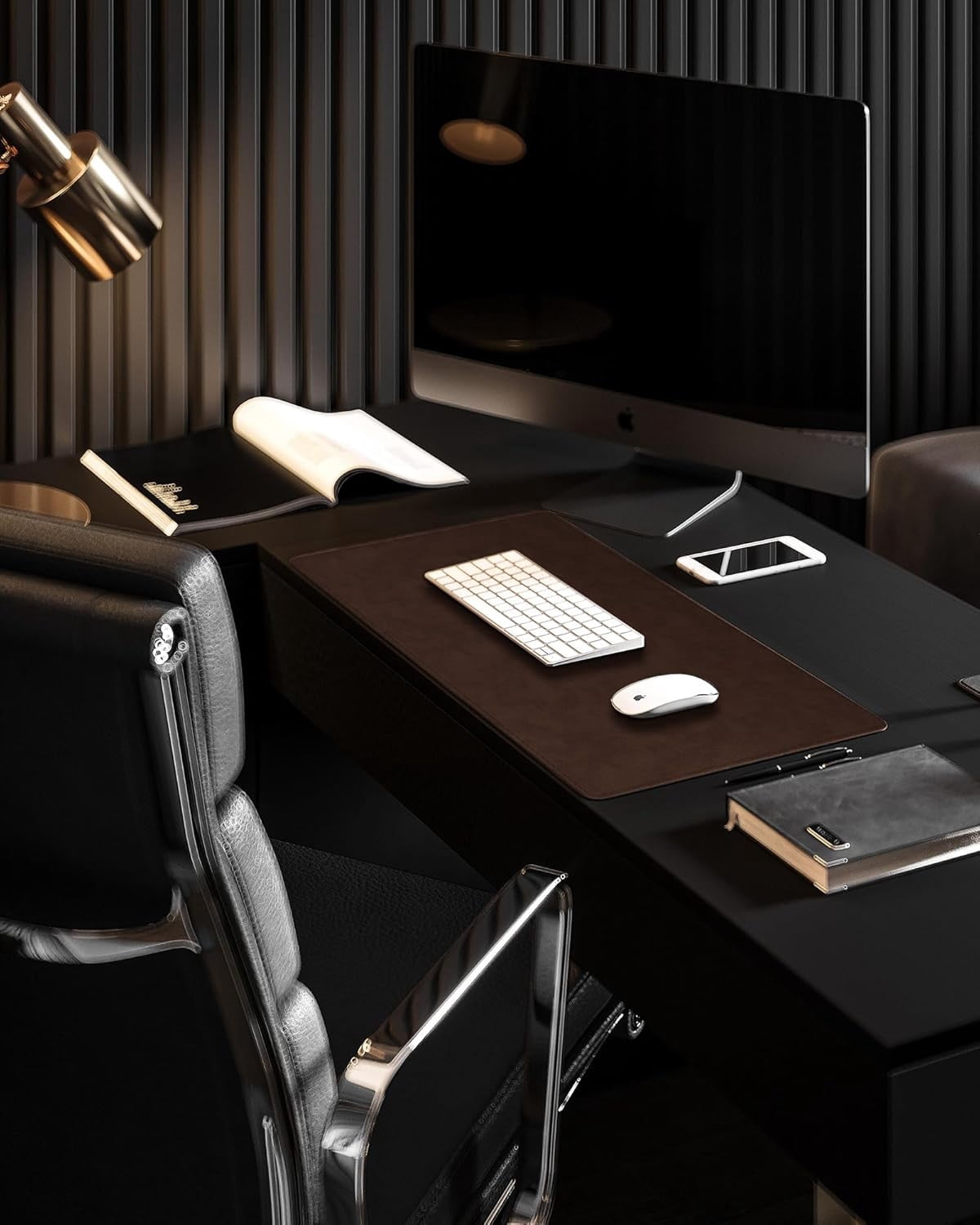Genuine Leather Desk Mat, 35.4"X17" Office Desk Pad, Thick Premium Table Pad with Stitched Line, Non-Slip Laptop Writing Pad with Rubber Base (Dark Brown, 35.4"x17")