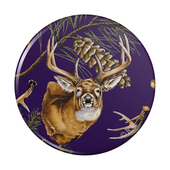 Deer Antlers Pine Tree Cones Hunting Pinback Button Pin