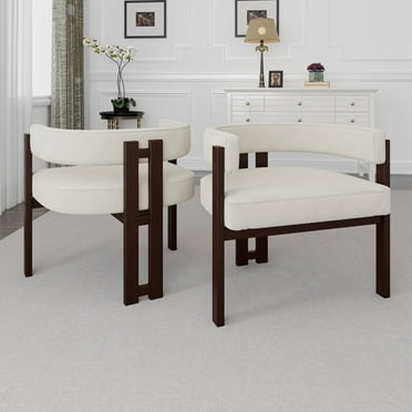 Homefun Modern Accent Dining Chair Set of 2 Plush Teddy Fabric Barrel Dining Chairs Ergonomic Triangular Base Seating