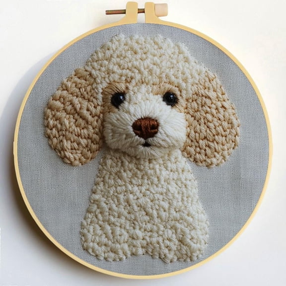Punch Needle Kits Poodle Dog Embroidery Starter Set with Hoop Easy for Beginners DIY Stress Relief Handmade Craft Hobby and Home Decor 20x20cm-6
