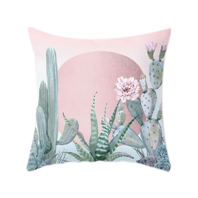 Cactus Succulents Pattern Polyester Pillowcase Cushion Cover Office Sofa Home Peach Skin Velvet Decor