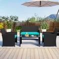 thumbnail image 4 of Costway 8 PCS Patio Conversation Set with Seat Cushions & Tempered Glass Tabletop, Porch Turquoise + Black, 4 of 10