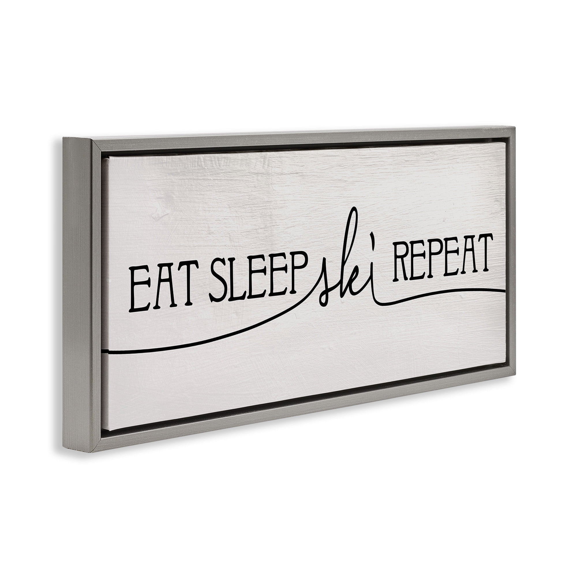 Stupell Industries Eat Sleep Ski Repeat Phrase Typography Painting Gray Floater Framed Canvas Art Print Wall Art, 25 x 11