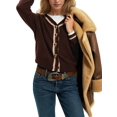 thumbnail image 2 of Women'S Cropped Cardigan Sweaters Fall Long Sleeve Button Down Color Block Knit Outwear Coats Brown M, 2 of 8
