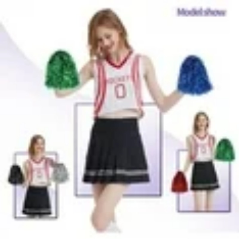 12PCS Pom Poms Cheerleading Metallic Foil Cheer Pom Poms with Plastic Handles for Rooters Cheering Squad Team Spirit Sports