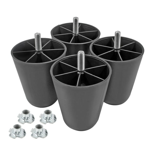 Seimneire 4Pcs Black Sofa Legs, 4 Inch Tapered Furniture Legs Plastic Couch Feet with M10 Hanger Bolts for Sofa Dresser Cabinet Chair Bed Coffee Table, 3.5" / 90mm of Top Width