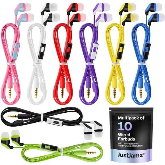 Auriculares JustJamz Kidz 2.0 Color Call con micrófono estéreo, paquete de 10