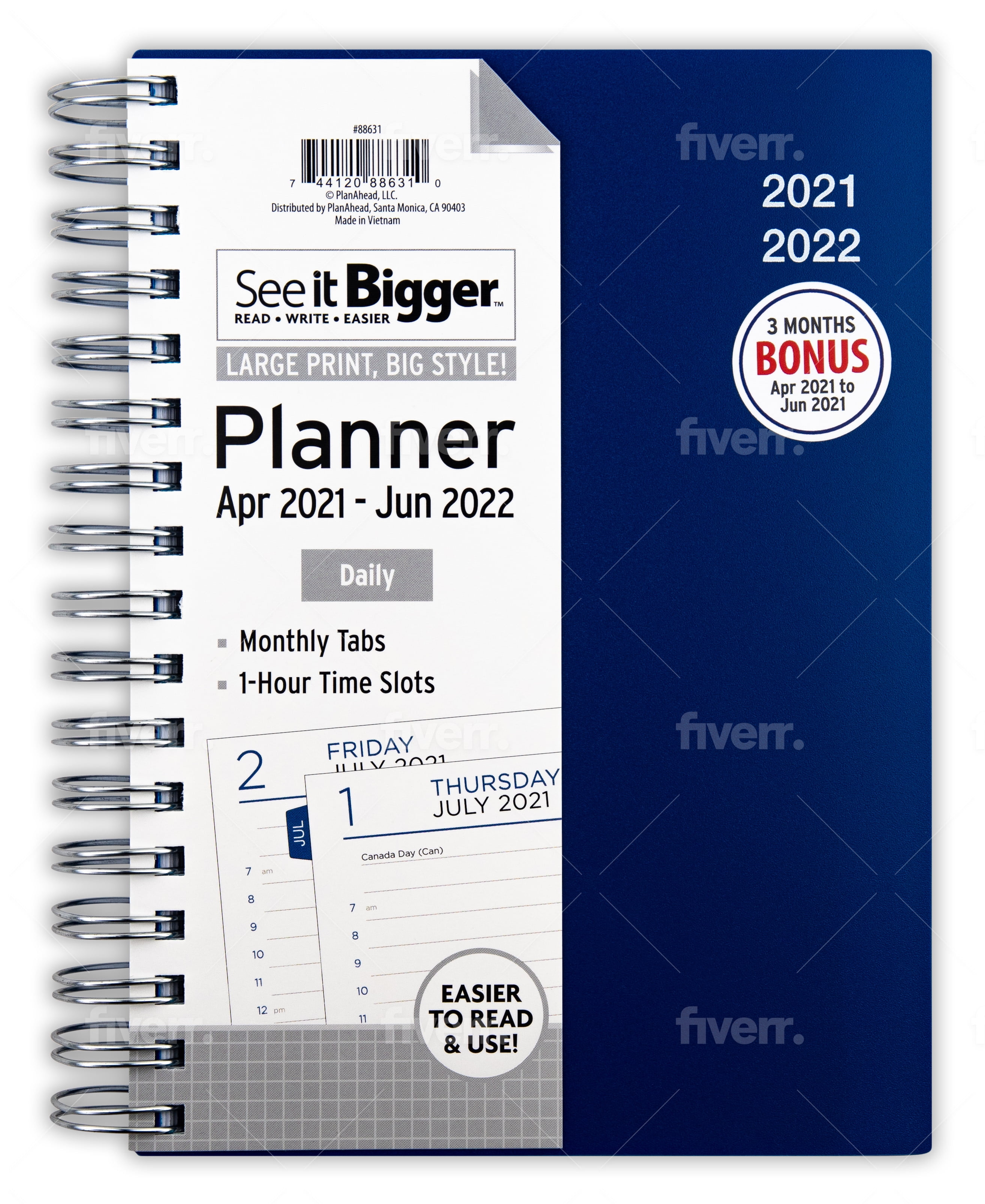 June 2022 Monthly/Weekly Large Planner 8.5 x 11 Black PlanAhead See IT Bigger April 2021 