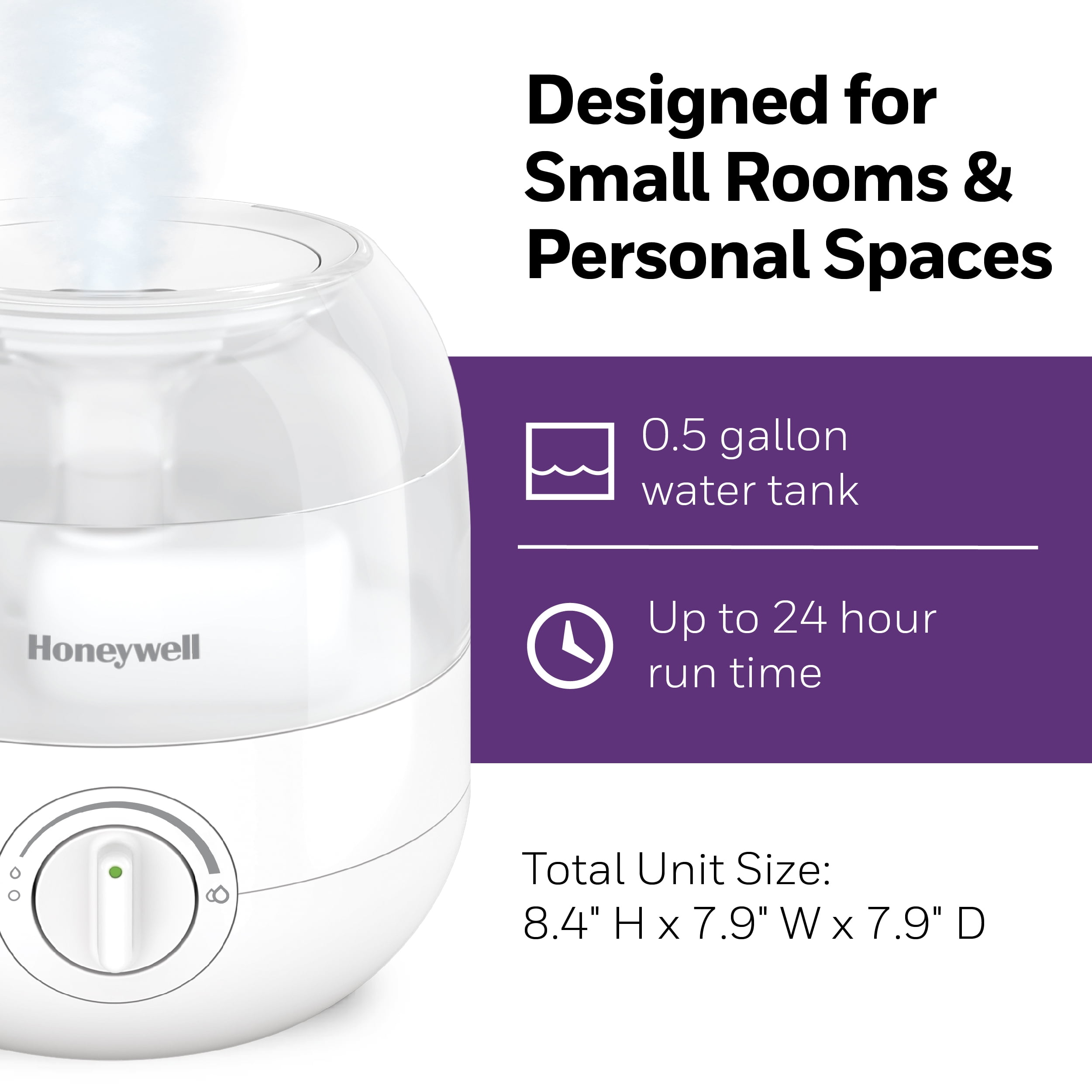 Honeywell Mini Mist Cool Mist Humidifier, White, HUL525W