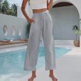 thumbnail image 4 of Sevevn Woman Fashion Solid Color Elastic Waist Drawstring Pocket Long Pants Gray M Summer Clearance, 4 of 7