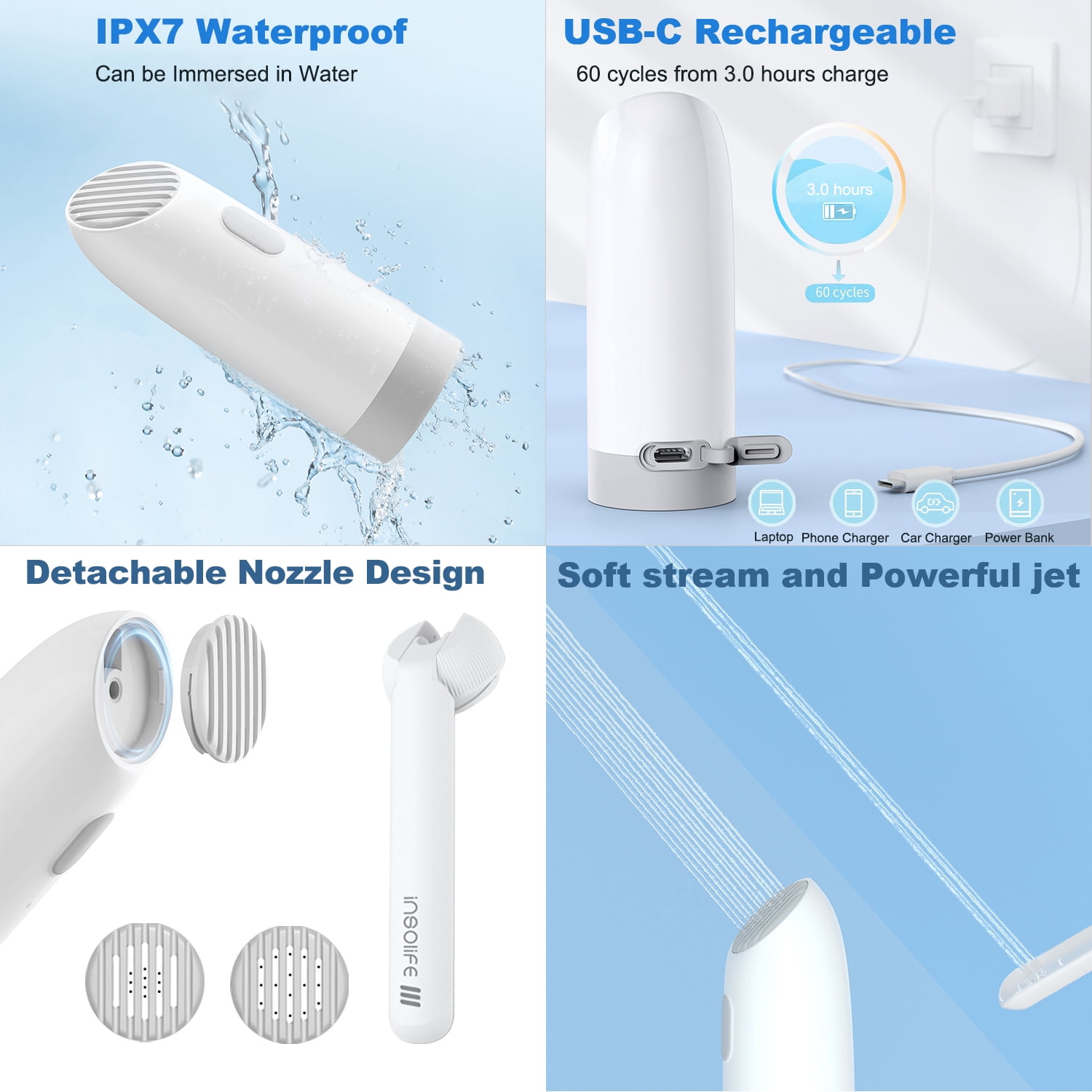 insolife High Pressure Rechargeable Electric Portable Bidet for Travel
