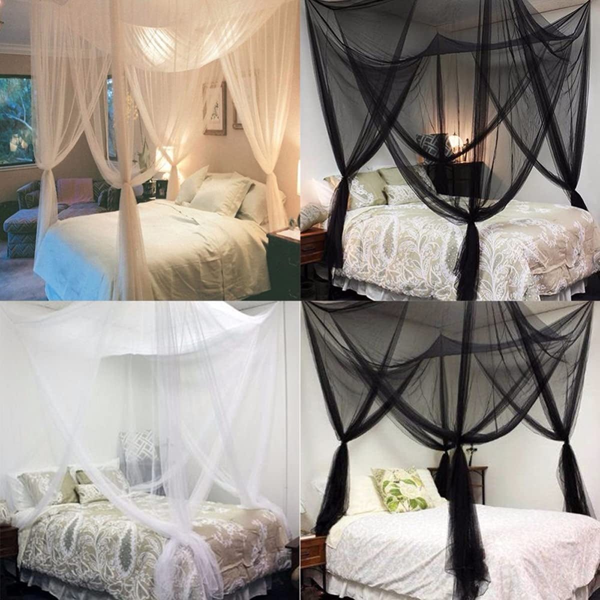 White Bed Canopy Curtains, 4 Corner Bed Canopy Queen - 80" L X 70" W X 100" H White Canopy for Twin Bed for Better Sleep - Easy to Assemble Bed Mosquito Net for Bed, Ideal Queen Canopy Bed Curtains
