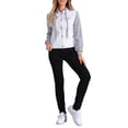 thumbnail image 2 of Chaqueta de mezclilla lavada para mujer INSPIRE CHIC con mangas contrastantes, capucha con cordón y botones, exterior blanco, 2 of 6