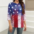 thumbnail image 3 of HAVUITYY Independence Day 3/4 Sleeve Sweaters for Womens, Plus Sized Fashion Flag Printed Crew-Neck Pullover, Women's Spring Going Out Tops for Gifts & Wear, 3 of 5