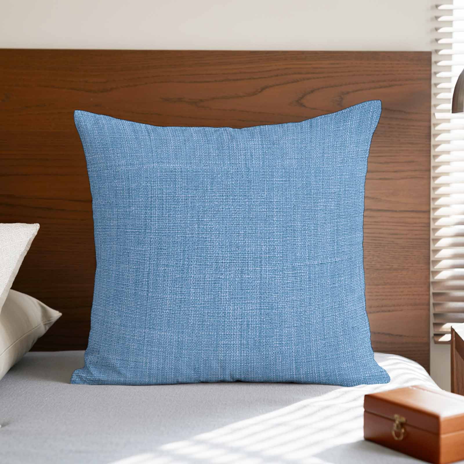 Blue Pillow Covers 16x16 Inch, Farmhouse Burlap Solid Blue Color Modern Linen Texture Linen Pillowcase with Invisible Zipper, Decorative Throw Pillow Covers Cushion Case for Couch Sofa Bed