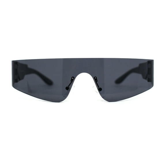 Retro Oversize Narrow Curved Shield Color Mirror Wrap Sport Sunglasses All Black