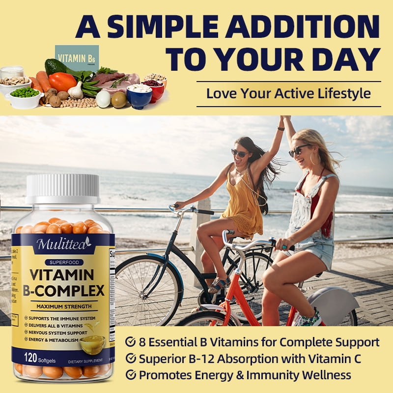 Vitamin B Complex Capsule with Vitamin C & Folic Acid, B Complex Vitamins for Women and Men,120 CT(2 Pack)