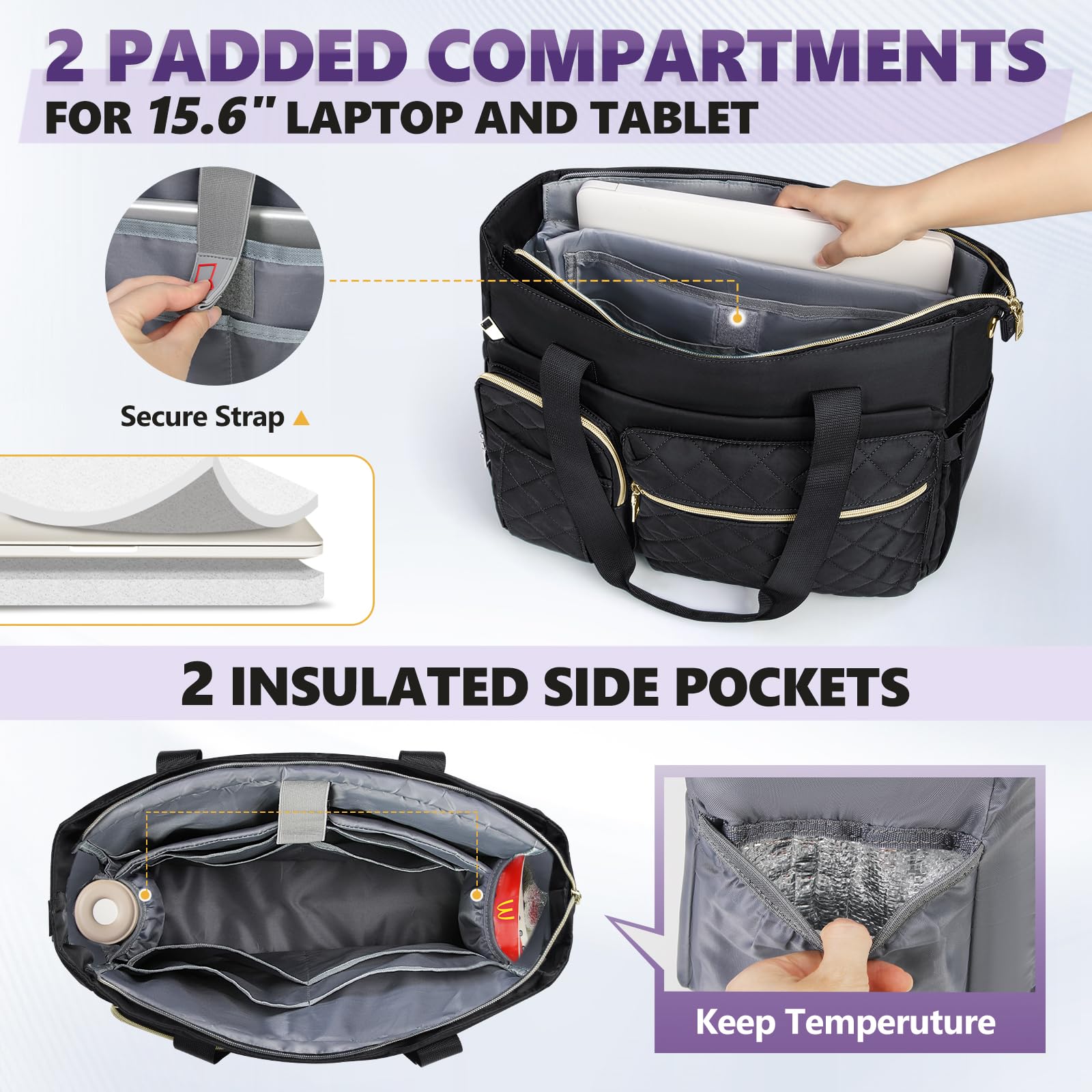 Teacher Tote Bag 15.6 inch Laptop Bag Work Bags for Women Nurse Tote Professional Computer Messenger Shoulder Bags Laptop Briefcase for Office,College,Nursing