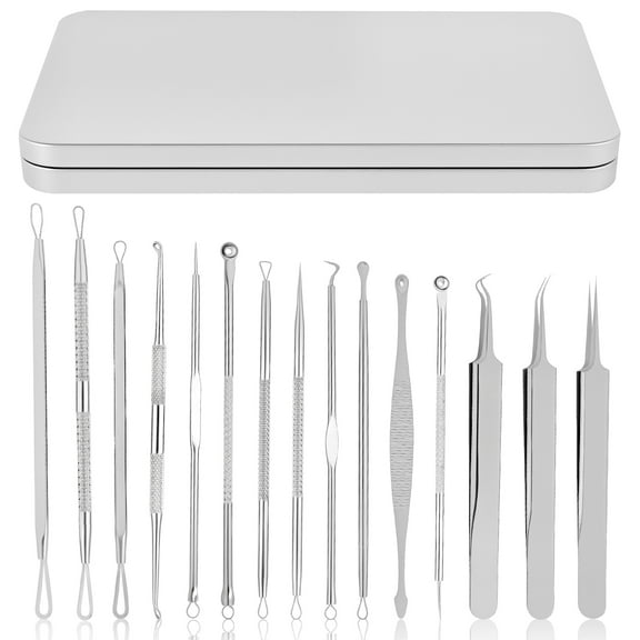 Grusce 15PCS Pimple Popper Tool Kit, Blackhead Remover Comedone Extractor Kit with Metal Case for Quick and Easy Removal of Pimples, Blackheads, Zit Removing, Forehead, Facial and Nose