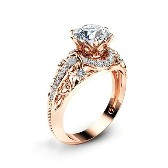 HeartsAndYou 3ct Round Cut Moissanite Engagement Ring for Women 18k Rose Gold over Silver Floral Vintage Inspired Design