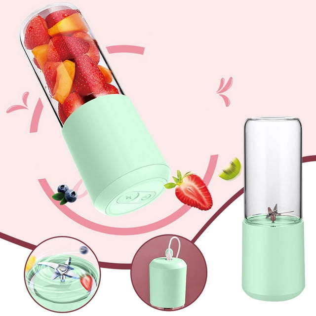 Mini exprimidor de 400 ml con cabezal de seis cuchillas, recargable por USB, portátil, de gran capacidad
