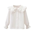 thumbnail image 4 of ITSAME T-Shirt for Girls, Lightweight Ruffled Long Sleeve School Uniform Casual Stylish Button Down Shirts White 13T, 4 of 7