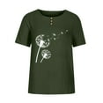 thumbnail image 4 of up to 60% off Gifts wycnly Shirts for Women Casual Button up Plus Size Breathable Cotton Linen Tee Tops Summer Trendy Dandelion Print Short Sleeve Crewneck Ladies Blouses Army Green XXL, 4 of 5
