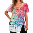 thumbnail image 2 of Women Square Neck T-Shirt Lounge Summer Tops Breathable Short Sleeve Blouse Cozy Long Line Tshirt Y2K Clothing(Multicolor,XXL), 2 of 4