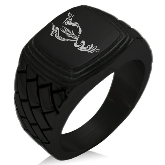 Stainless Steel Menacing Hydra Geometric Pattern Step-Down Biker Style Polished Ring